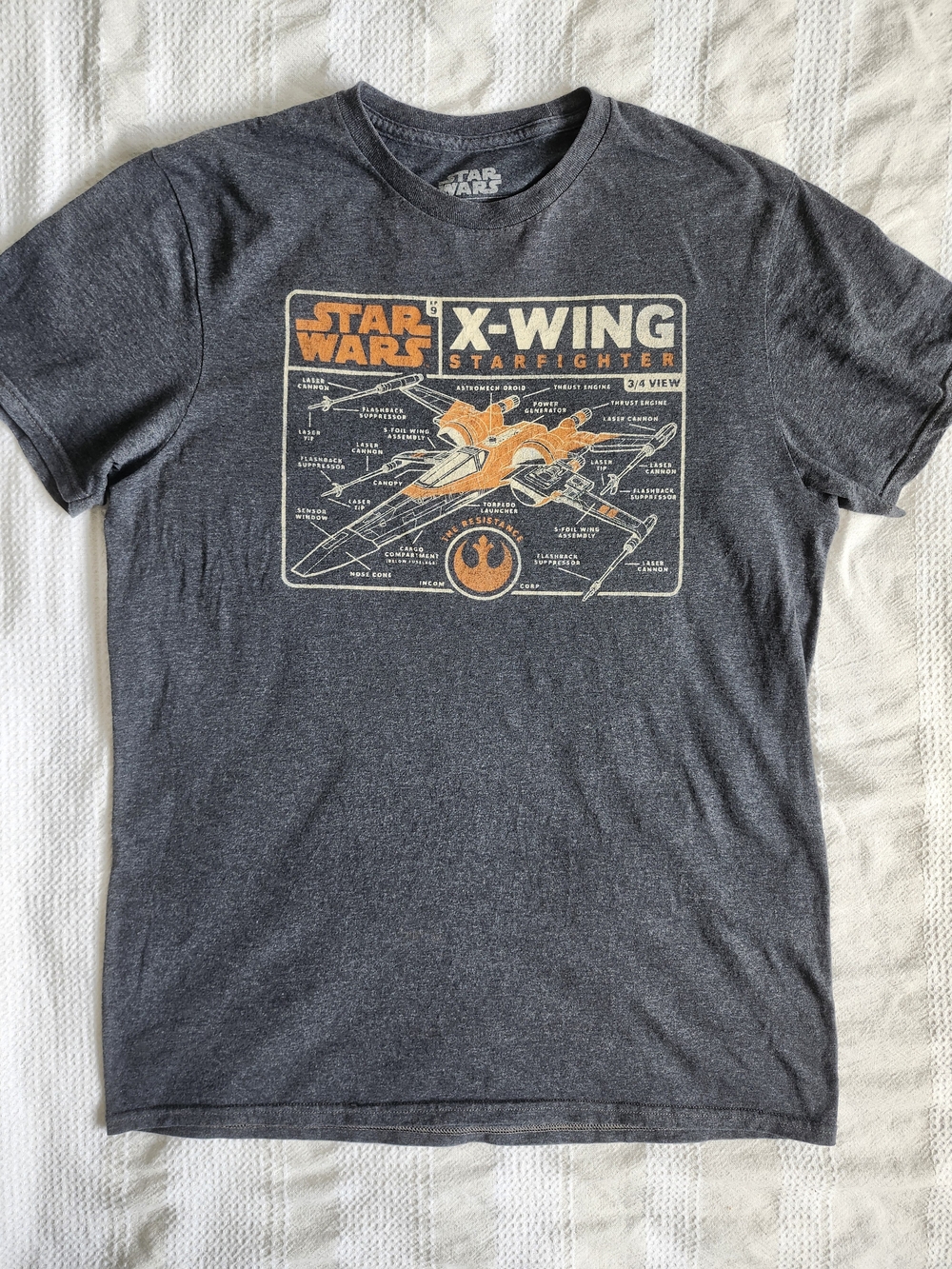 Star Wars Fifth Sun X-Wing Starfighter Blueprint T-Shirt Charcoal Gray Men's M
